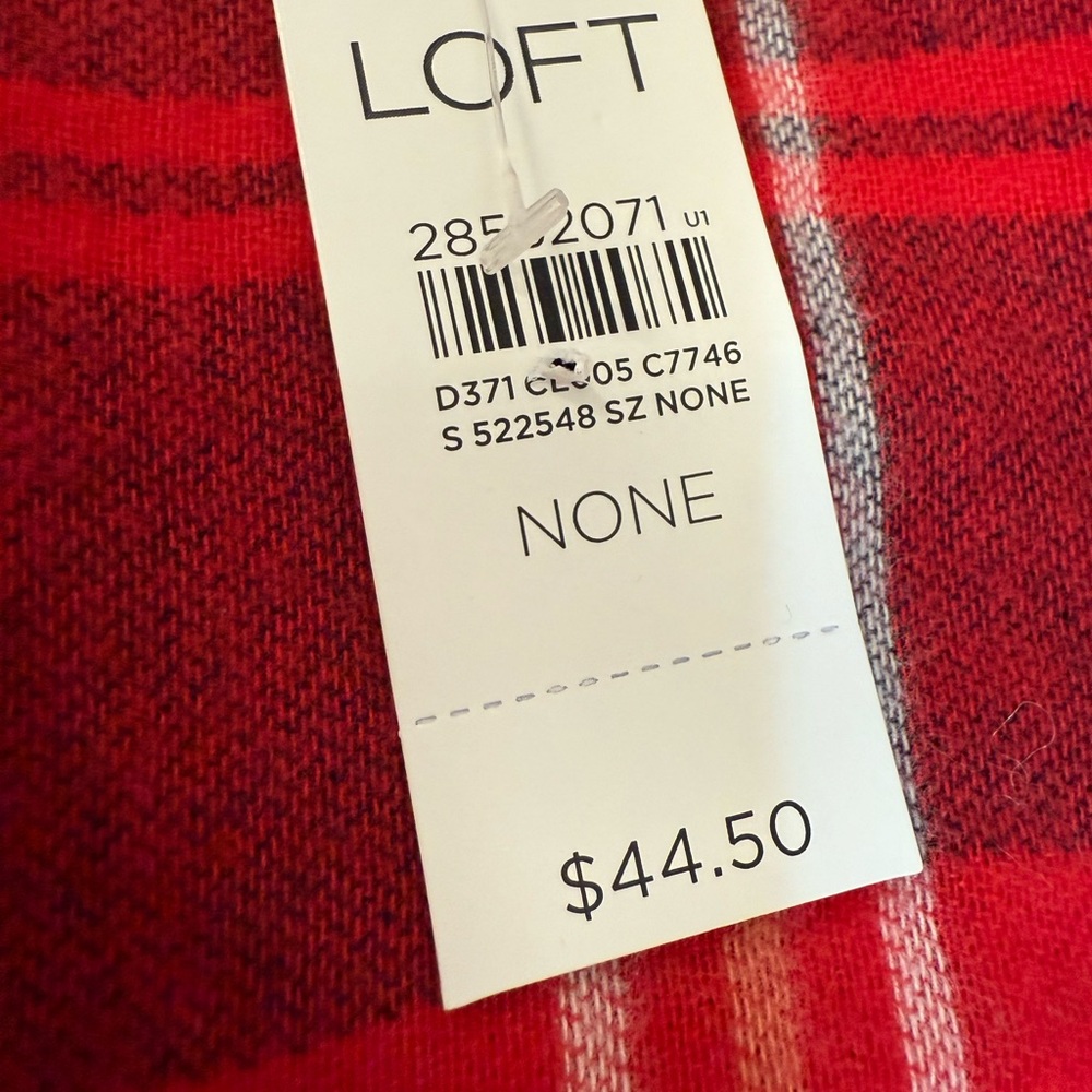 Loft Modern Plaid Wrap Scarf Red 36 Inch wide 73 Inch Long‎ NEW - Picture 3 of 6